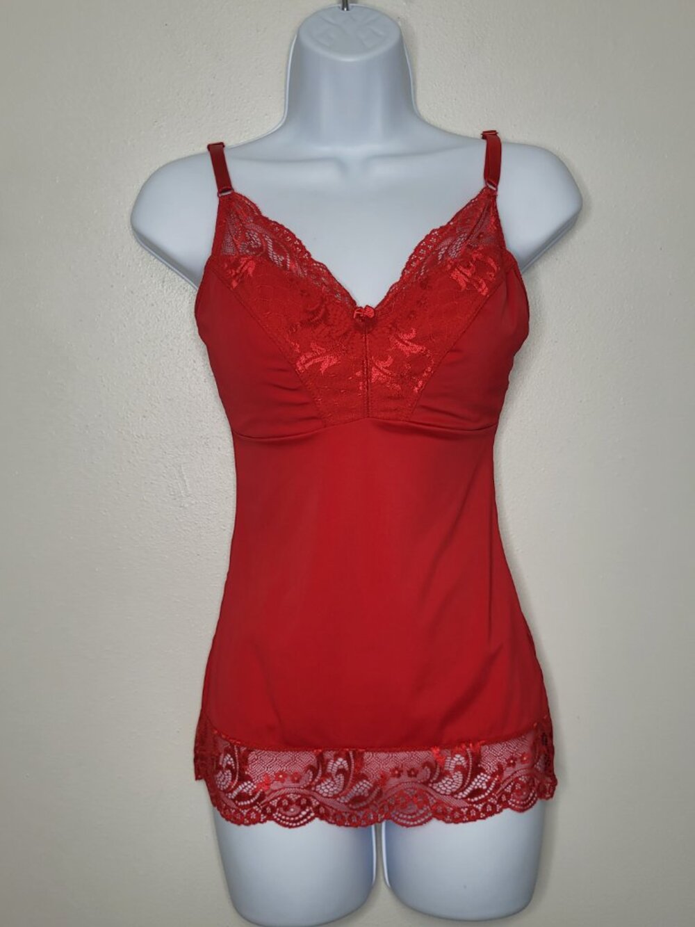 Rhonda shear red lace trim form fitting going out party y2k vibe tops size med